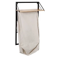 Honey Can Do Black & Maple Collapsible Wall-Mounted Hamper with Laundry Bag & Shelf