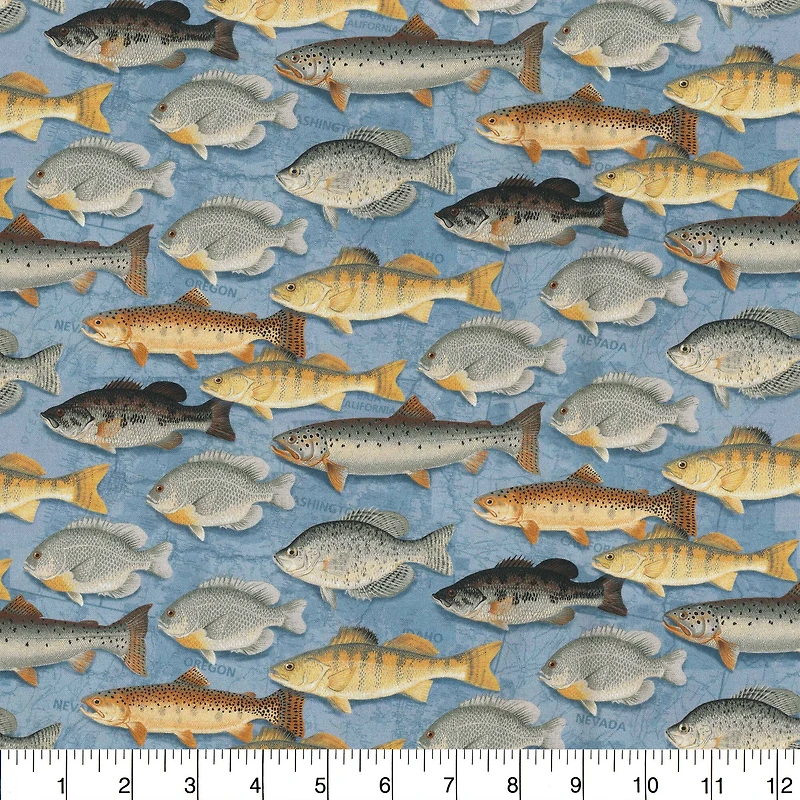 Fabric Traditions Blue Fish Cotton Fabric