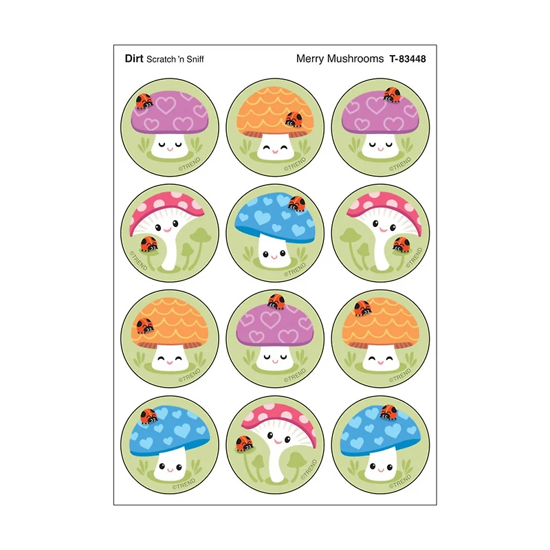 TREND Enterprises® Merry Mushrooms, Dirt scent Scratch 'n Sniff Stinky Stickers®, 48 Per Pack, 6 Packs total of 288