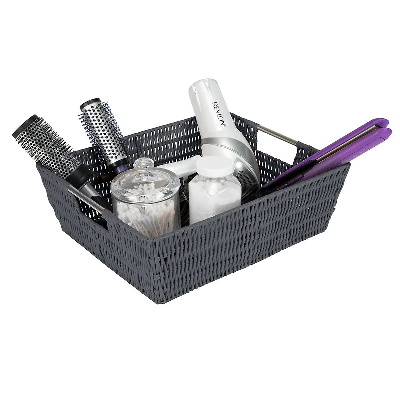 Simplify Charcoal Shelf Storage Rattan Tote Basket