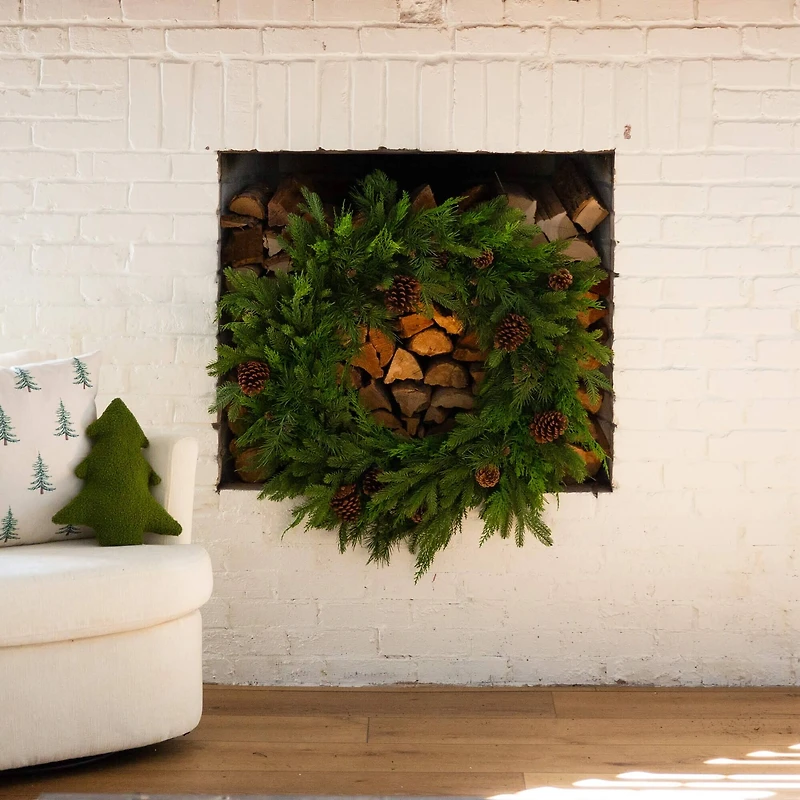 30in. Artificial Norfolk Mixed Pine Wreath with Pinecones