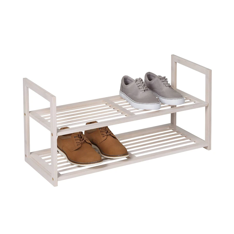 Honey Can Do White Wash 2-Tier Stackable Bamboo Shoe Rack