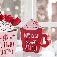 Glitzhome® Wooden Valentine's Coffee Cup Table Décor Set