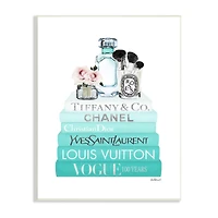 Stupell Industries Glam Fashion Cosmetics Soft Roses Blue Bookstack Wall Plaque