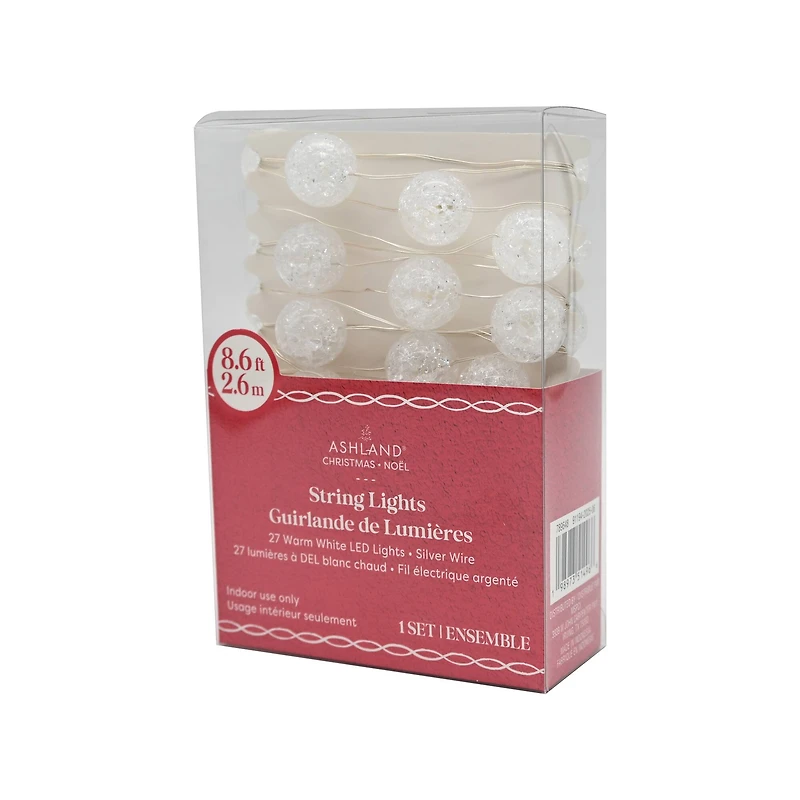 27ct. Warm White LED Clear Cracked Ball String Lights on Silver Wire by Ashland®