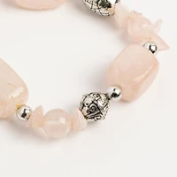 John Bead Rose Quartz Stretch Bracelet with Silver Filigree Beads