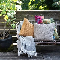 Hello Honey® Charcoal & Cream Geometric Hand-Woven Reclaimed Fabric Throw with Fringe