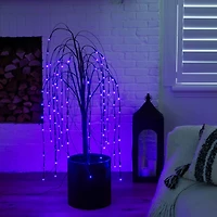 4ft. Orange & Purple LED Pre-Lit Halloween Black Willow Artificial Fall Tree