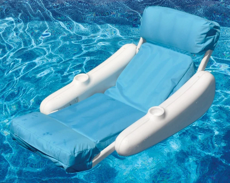 66" Inflatable Blue & White Swimming Pool Floating Lounge Seat