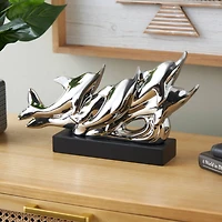 15.5" Silver Ceramic Dolphin Sculpture with Black Block Base