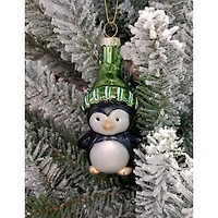Wizardi 8.27" x 11.81" Glass Penguin with Hat Christmas Ornament, 1pc.