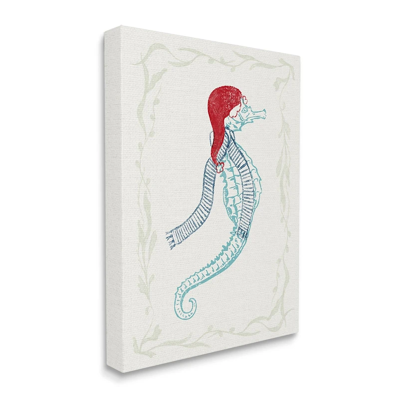 Stupell Industries Coastal Christmas Seahorse Santa Canvas Wall Art