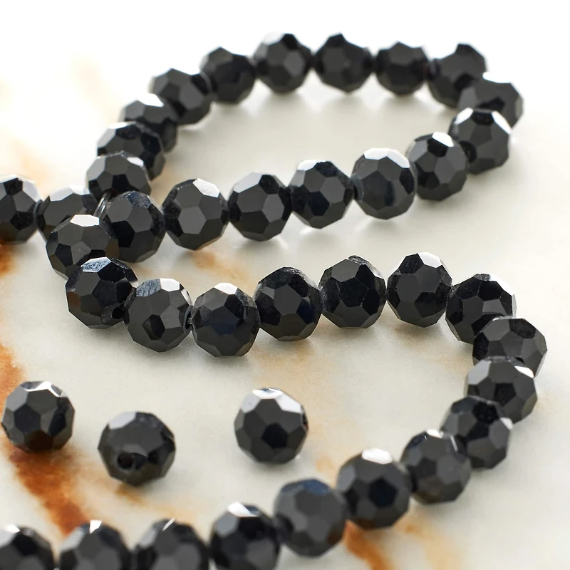 Jet Black Faceted Glass Round Beads, 6mm by Bead Landing™