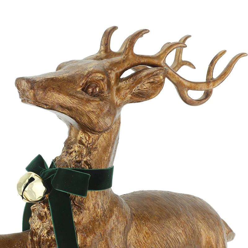 21" Antique Copper Leaping Reindeer with Bell Tabletop Décor by Ashland®