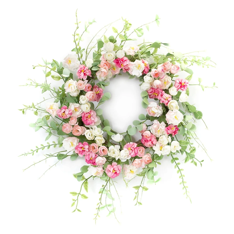 23" Mixed Pink Floral Wreath