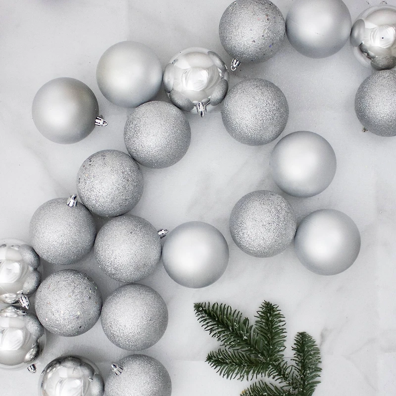 60ct. 2.5" 4-Finish Silver Shatterproof Ball Ornaments