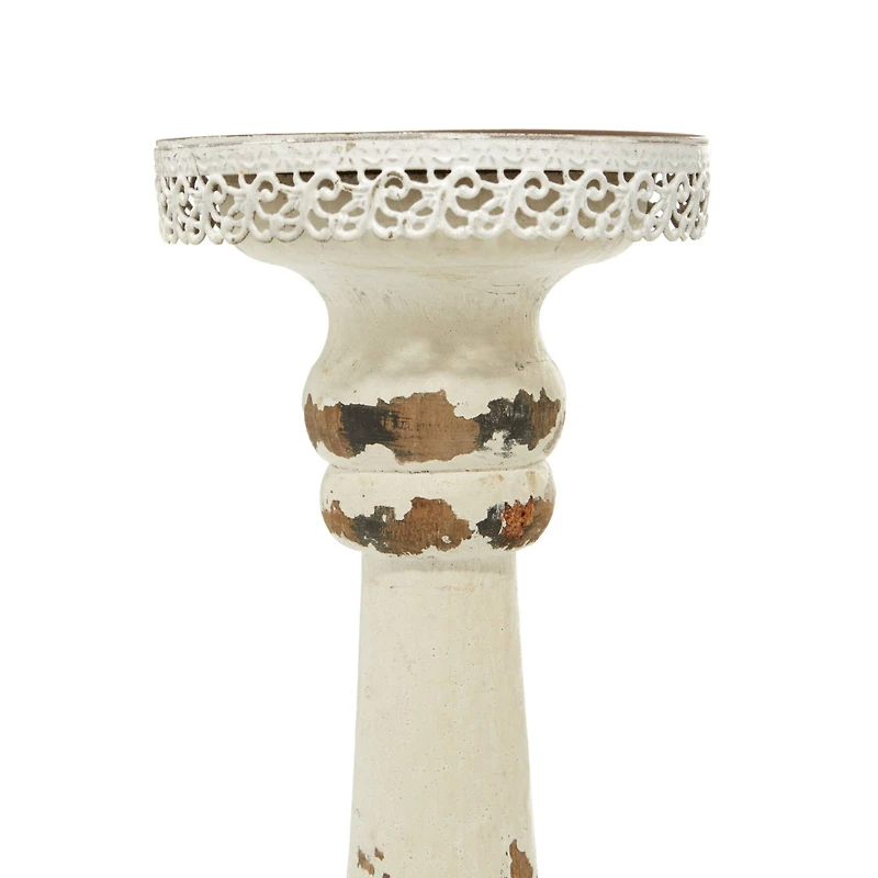 Brown & White Traditional Candle Holder Set, 13" & 15"