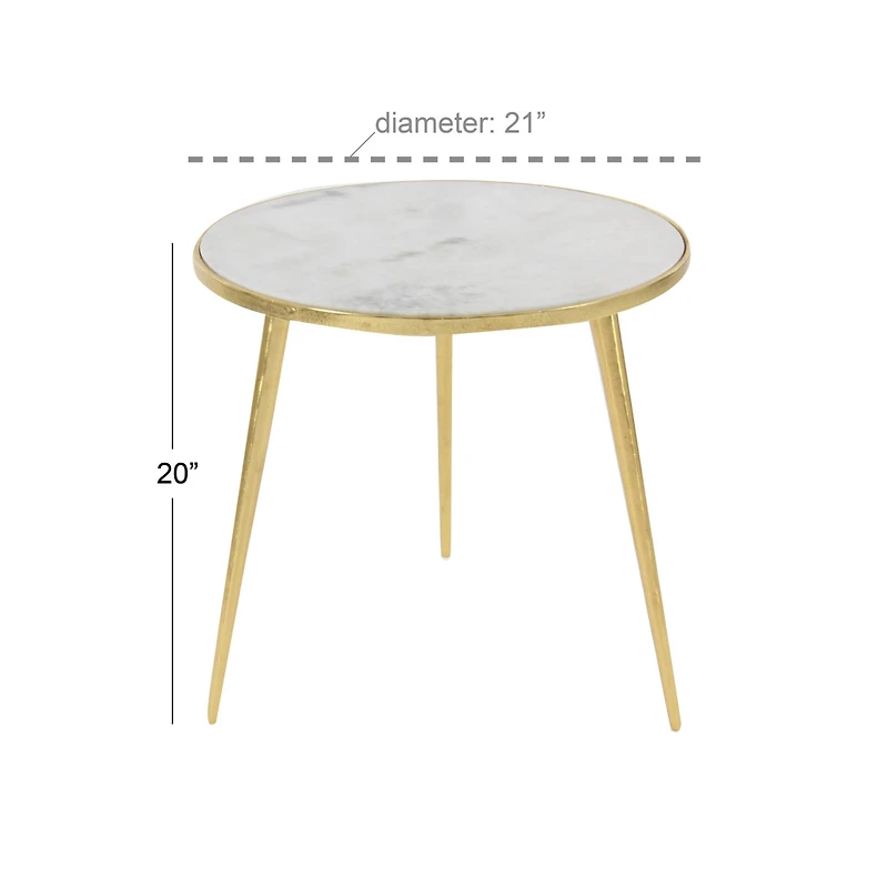 20'' Gold Aluminum & White Marble Modern Accent Table