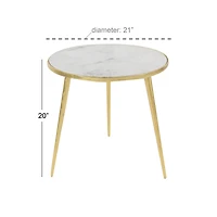 20'' Gold Aluminum & White Marble Modern Accent Table