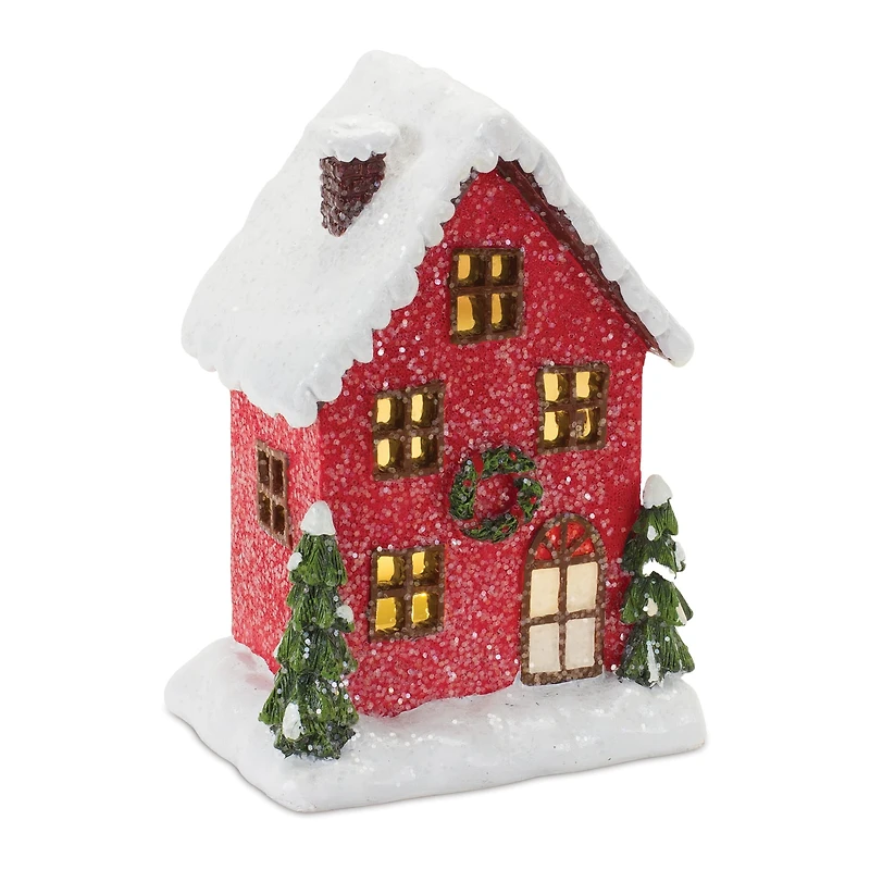 Red & Green Winter Village Houses Lighted Tabletop Town Décor Set, 5.75" & 6"