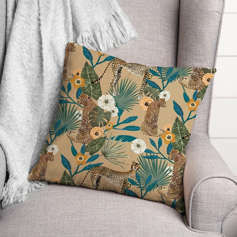 Tropical Cheetah Square Throw Pillow