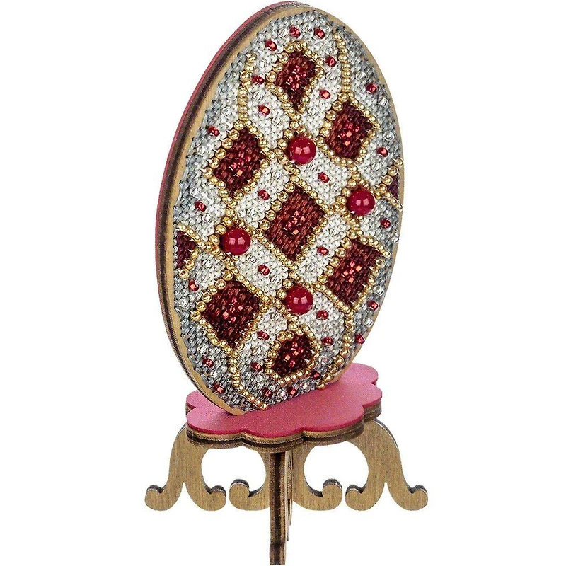 Wonderland Crafts Red, White & Gold Egg Cross Stitch on Wood Kit