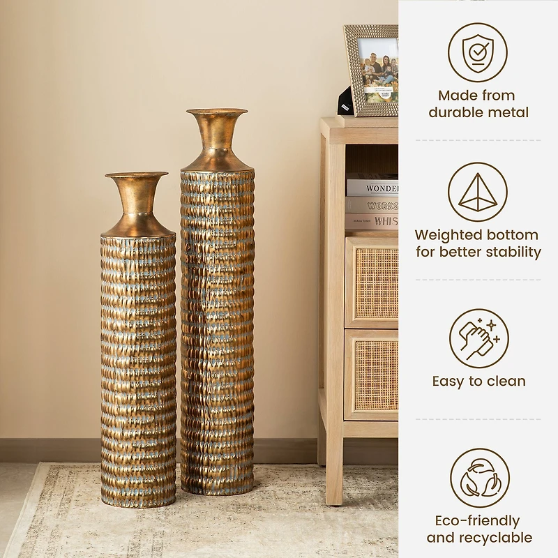 Glitzhome®  Gold Embossed Verdigris Metal Floor Vases Set