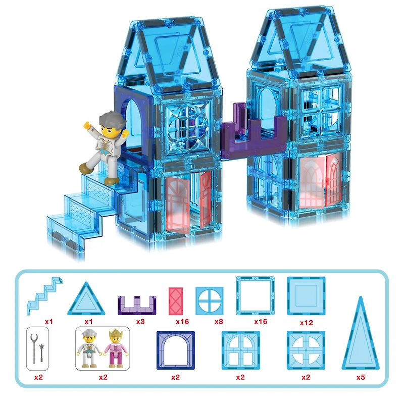 PicassoTiles® 72 Piece Ice Castle Magnetic Tile Building Set