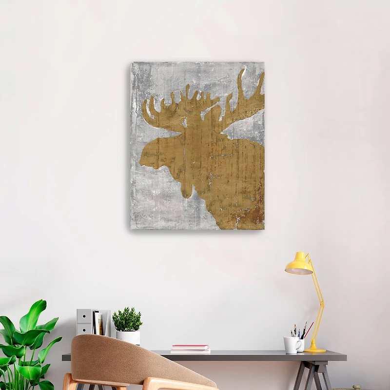 Rustic Lodge Animals Moose On Grey Canvas Giclee
