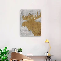 Rustic Lodge Animals Moose On Grey Canvas Giclee