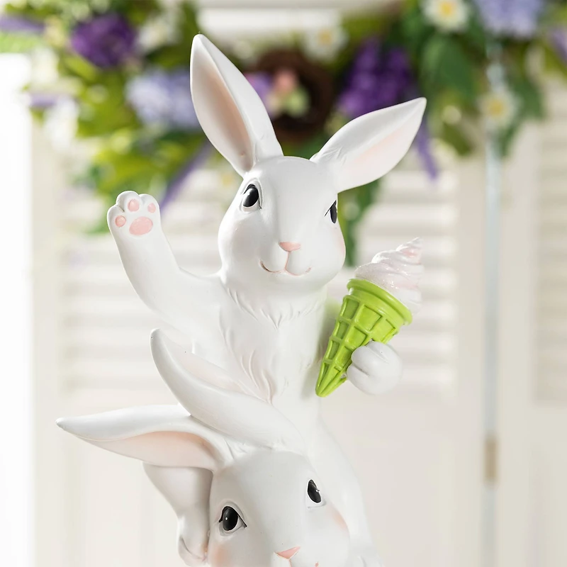 Glitzhome® 17.5" Easter Resin Stacked Bunny with Macaron Table Decor