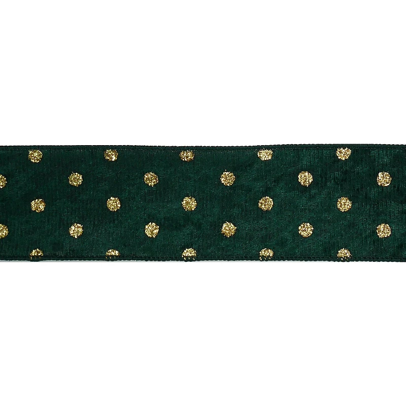 2.5" x 20ft. Green & Gold Dots Wired Ribbon by Celebrate It®