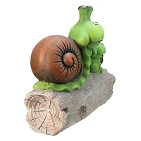 14.5" Green & Brown Mom with Baby Snail on a Tree Stump Garden Statue