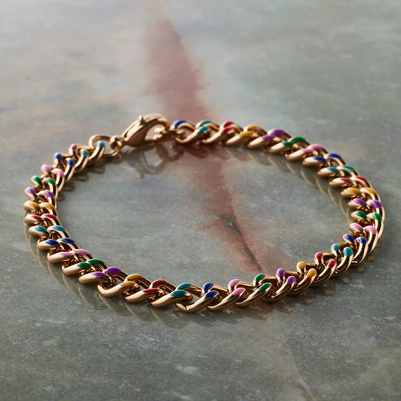 7.5" Rainbow & Gold Enamel Curb Charm Bracelet by Bead Landing™