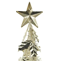 Gold Metal Layered Holly Leaf Christmas Tree Sculpture Set