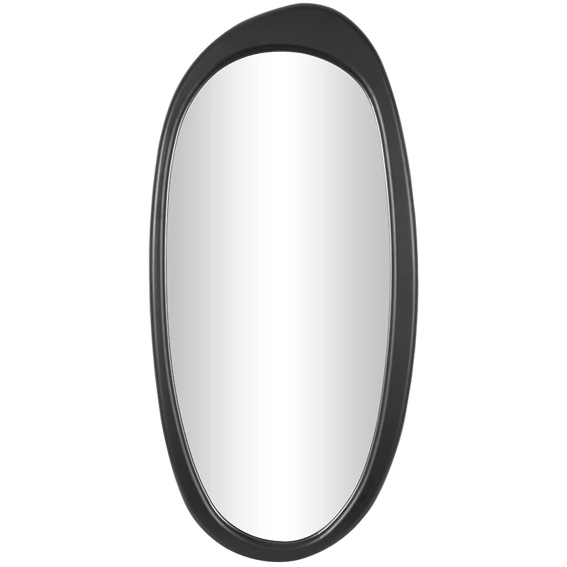 51" Black Wooden Abstract Oval Framed Wall Mirror