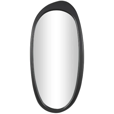 51" Black Wooden Abstract Oval Framed Wall Mirror