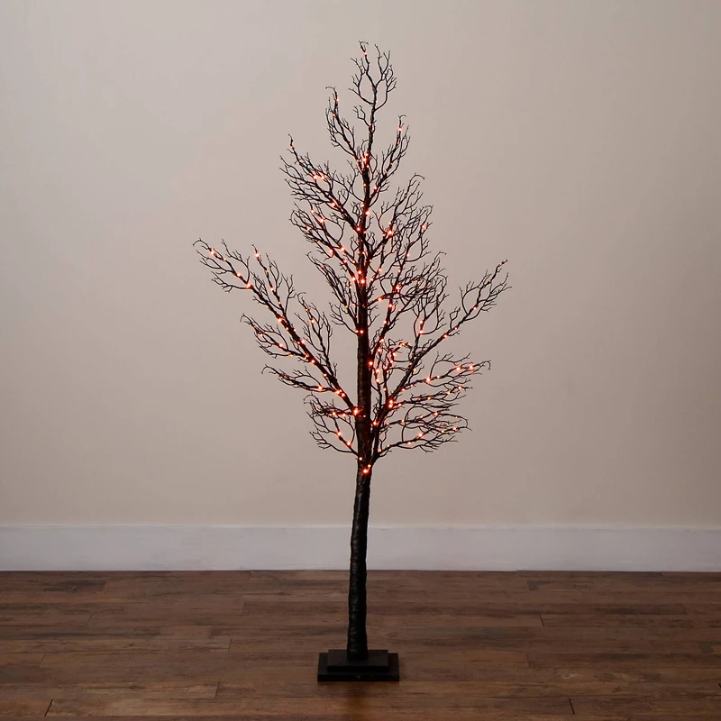 5ft. Pre-Lit Halloween Minimalist Twig Artificial Fall Tree with 240 Orange & Purple LED Lights