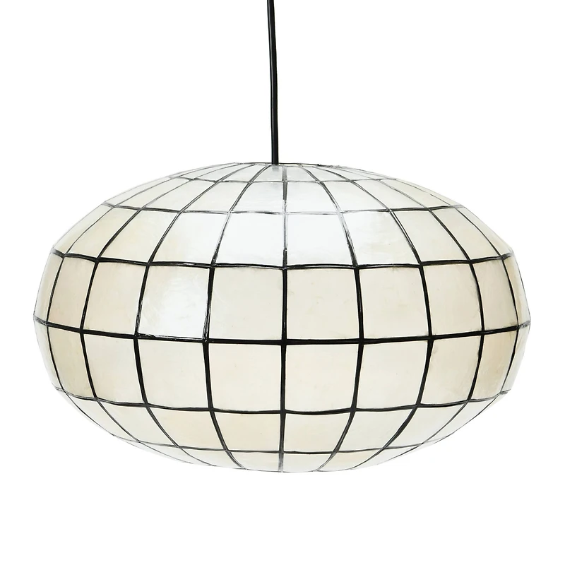 Hello Honey® 16" White Capiz Seashell & Black Oblong Ceiling Light