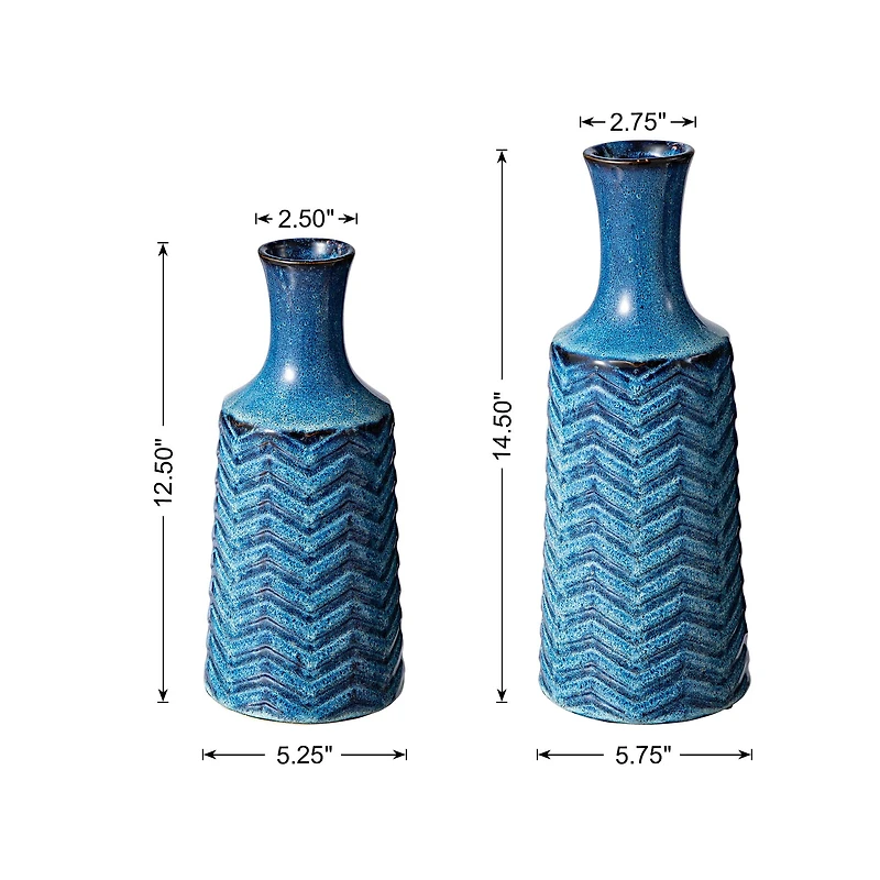 Glitzhome® Brilliant Blue Chevron Ceramic Modern Vase Set