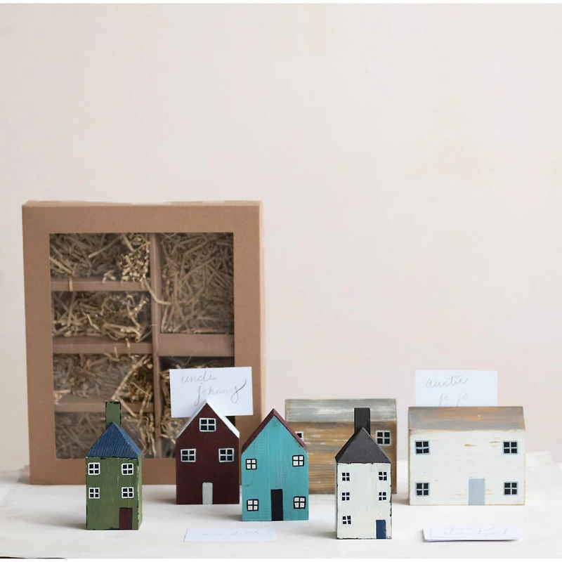 Hello Honey® Hand-Painted Pine Wood House Place Card/Photo Holders with Cards