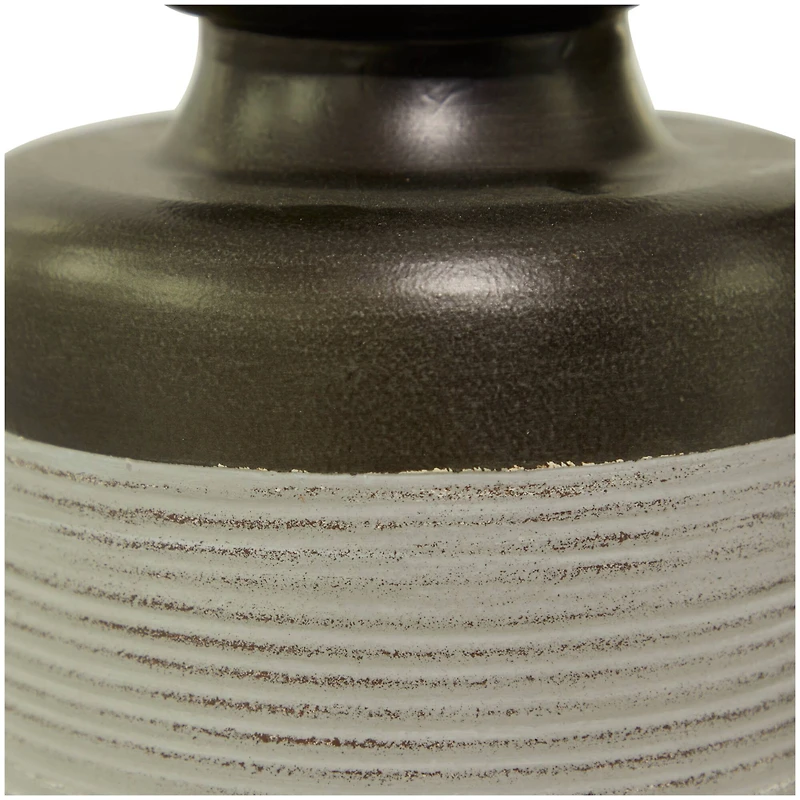 Bronze Metal Vase with Embossed Ribbing Set of 2 16", 13"