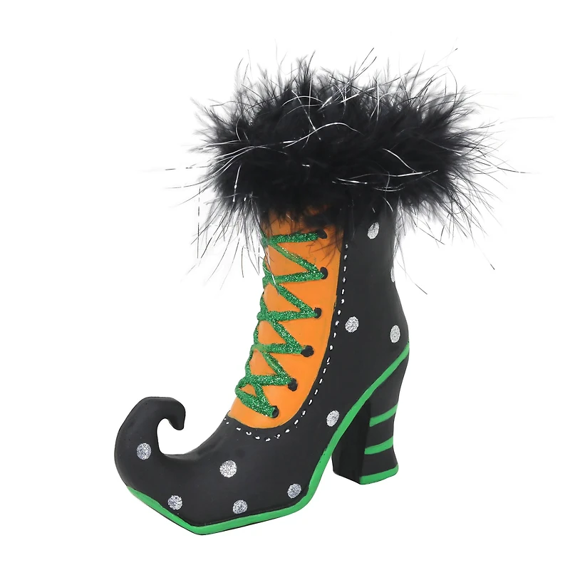 6.75" Polka Dots & Fluff Witch Boot Tabletop Décor by Ashland®
