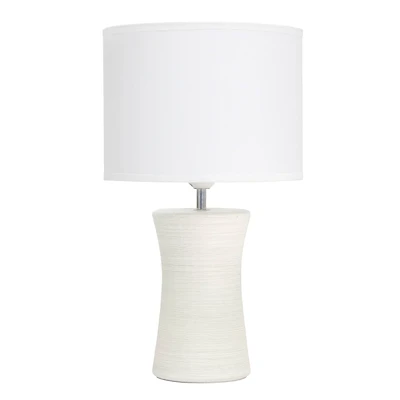 Simple Designs White Shade Ceramic Hourglass Table Lamp