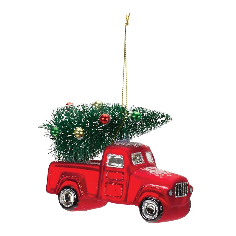 6ct. 4.25" Glittered Glass Pickup Truck Ornament Set