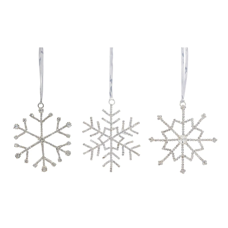 3.5" Iron & Glass Jewel Snowflake Ornament Set