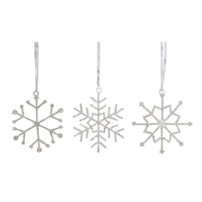 3.5" Iron & Glass Jewel Snowflake Ornament Set
