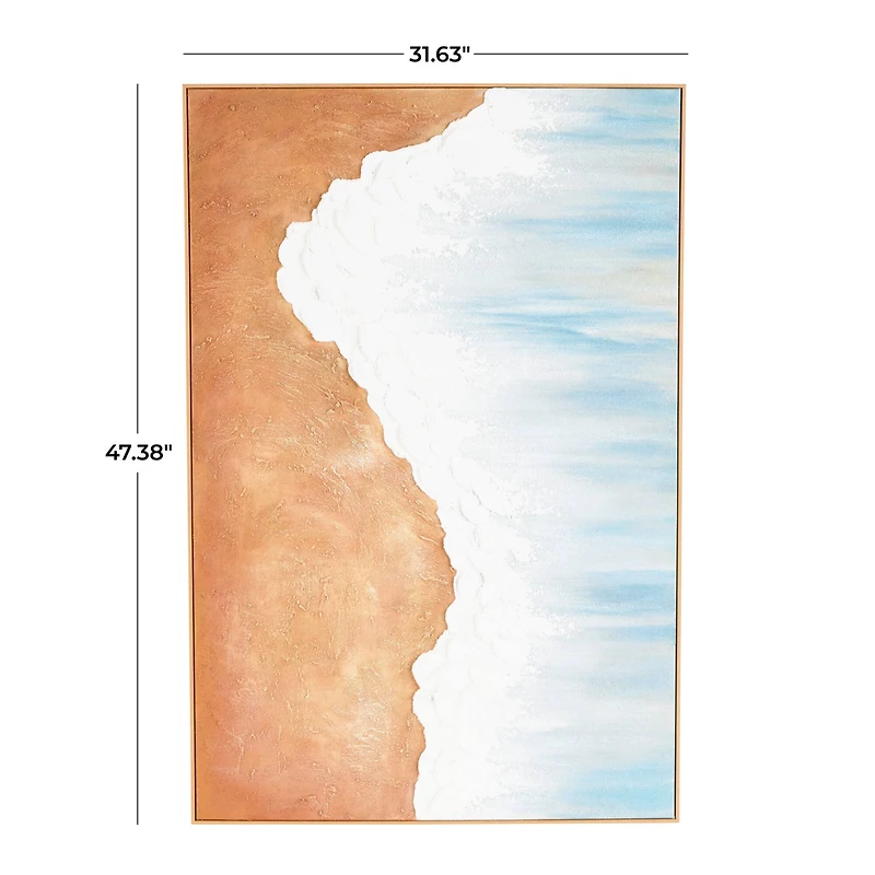  32" x 47" Blue Abstract Ocean Wave Landscape Canvas Framed Wall Art