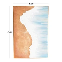  32" x 47" Blue Abstract Ocean Wave Landscape Canvas Framed Wall Art