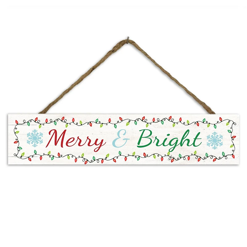 Merry and Bright Script 17" x 3.5" Outdoor/Indoor Hanging Sign